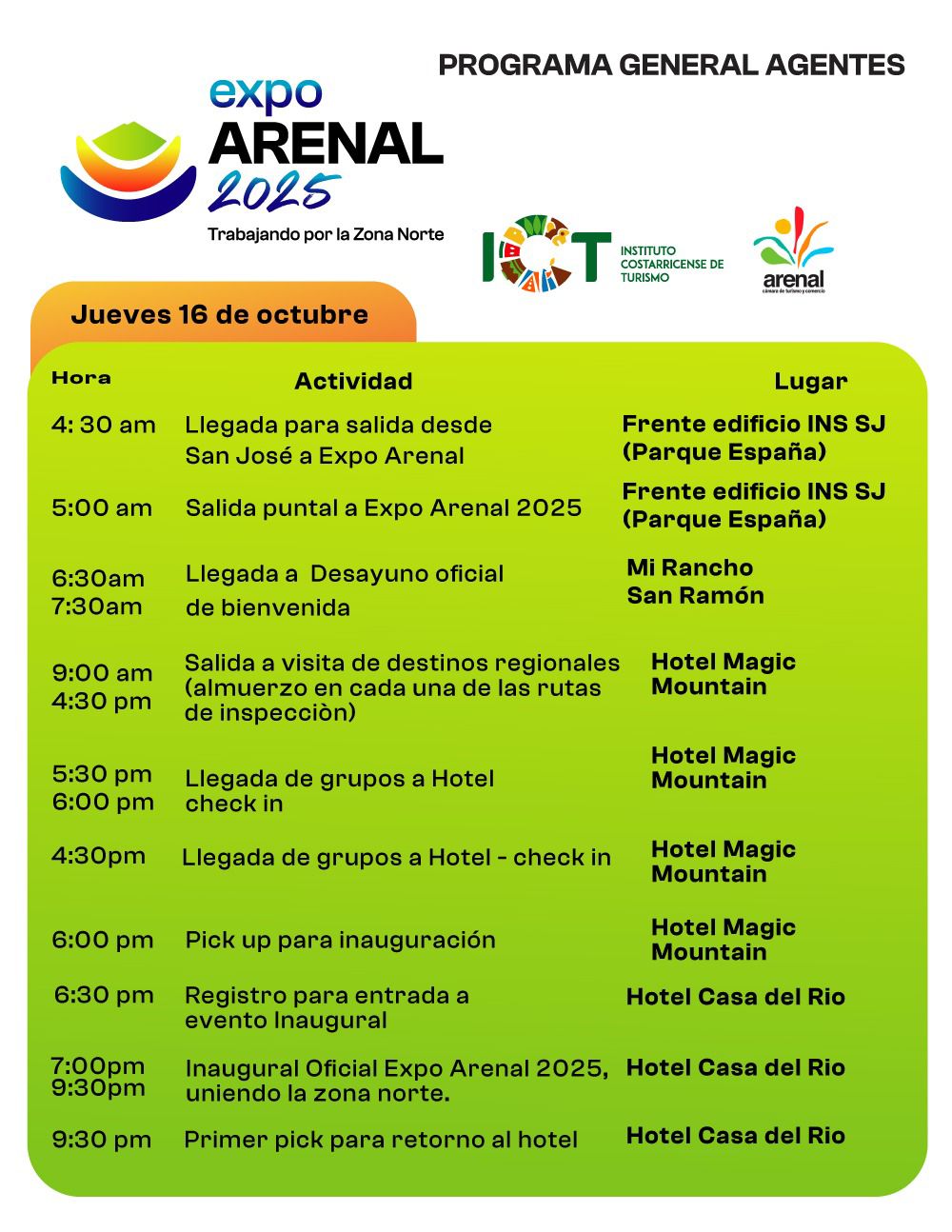 cronograma del jueves 10 de octubre